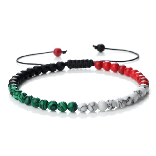 KnBoB 4MM Damen Herren Armband Schwarz Weiß Grün Rot Geflochtene Perle Türkis Malachit Stein Verstellbar Armbänder 17-28CM von KnBoB