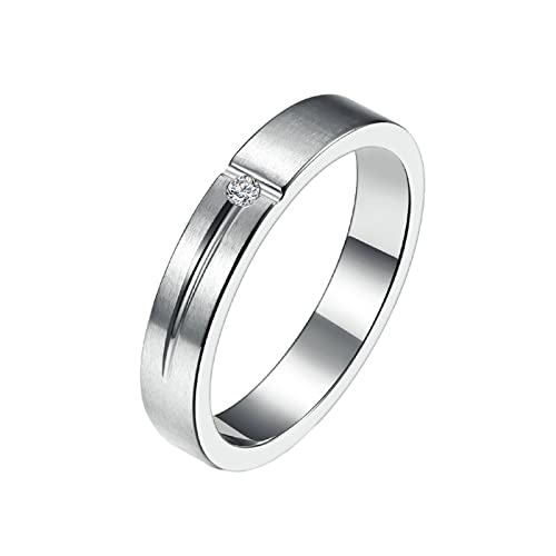 KnBoB 4MM Edelstahl Frauen Schmuck, Silber Matt mit Weiß Zirkonia Eheringe Modern für Damen Größe 62 (19.7) von KnBoB