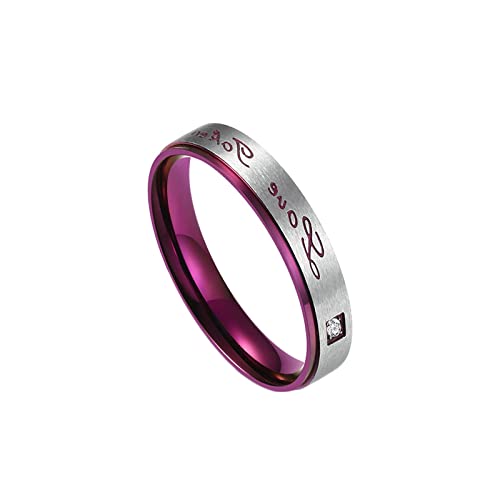 KnBoB 4MM Ring für Damen Freundschaft, Silber Lila Matt Love Token Edelstahl Trauringe Partnerringe Eheringe Größe 49 (15.6) von KnBoB