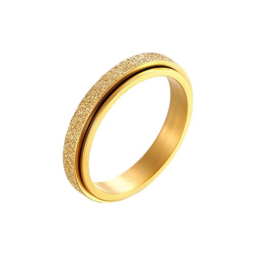 KnBoB 4MM Titan Damen Ring Gold Spinner Ring Schlicht Matt Schmuck Angst Ring Größe 49 (15.6) von KnBoB