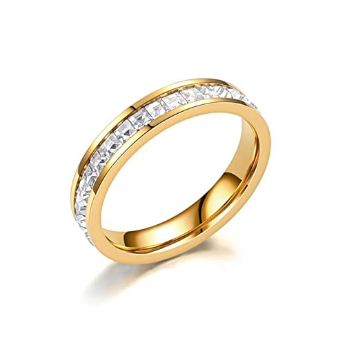 KnBoB 4MM Trauringe Ringe Edelstahl Damen Ring Gold Ewigkeit mit Weiß Quadrat Zirkonia Ringe für Hochzeit Größe 70 (22.3) von KnBoB