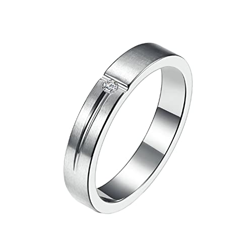 KnBoB 4MM Verlobungsring für Sie, Silber Matt mit Weiß Zirkonia Edelstahl Ring Schmuck Modern für Damen Größe 54 (17.2) von KnBoB