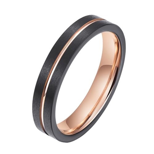 KnBoB 4MM Wolfram Damen Ring Rose Gold Schwarz Matt Gebürstet Rille Mode Schmuck Ring Größe 57 (18.1) von KnBoB