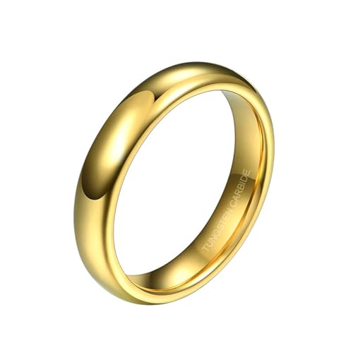 KnBoB 4MM Wolfram Herren Damen Ring Gold Schlicht Poliert Schmuck Hochzeitsringe Eheringe Größe 62 (19.7) von KnBoB
