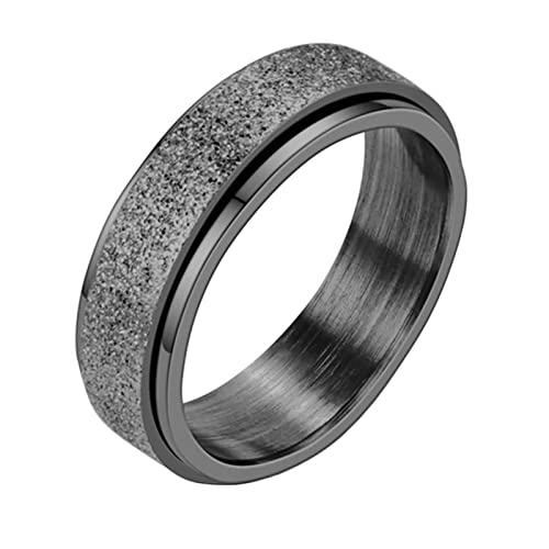 KnBoB 6MM Edelstahl Ringe Schmuck, Schwarz Matt Spinner Ring Anxiety Ring für Damen Herren Größe 57 (18.1) von KnBoB