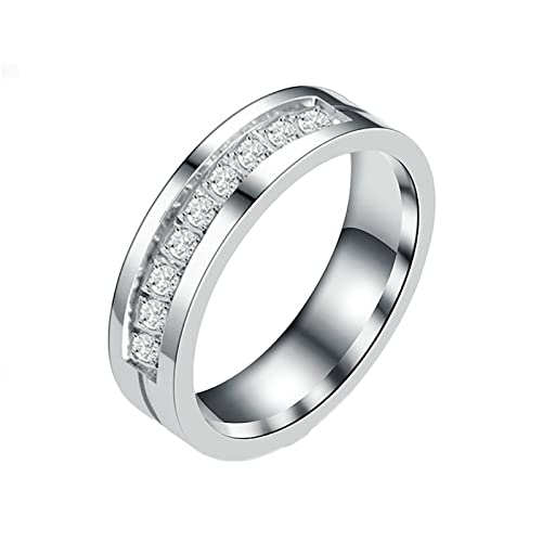 KnBoB 6MM Edelstahlring Eheringe, Silber Poliert Einfach mit Weiß Zirkonia Schmuck Ringe für Damen Größe 57 (18.1) von KnBoB