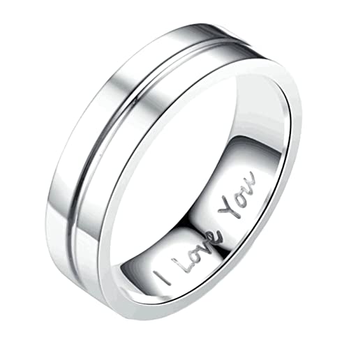 KnBoB 6MM Eheringe für Herren, Herren Silber Schlicht I Love You Edelstahl Verlobungsring und Ehering Größe 52 (16.6) von KnBoB