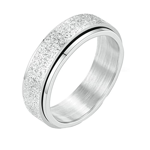 KnBoB 6MM Fidget Ring, Silber Matt Spinner Ring Edelstahl Anxiety Ring für Damen Herren Größe 60 (19.1) von KnBoB