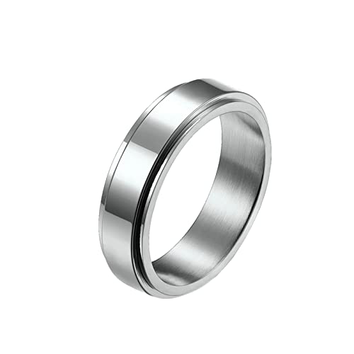 KnBoB 6MM Herrenring Chirurgenstahl, Silber Einfach Spinner Ring Edelstahl Anxiety Relief Ring Größe 52 (16.6) von KnBoB