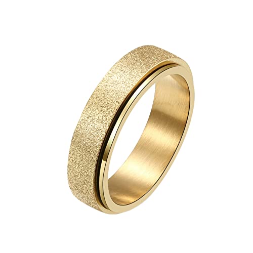 KnBoB 6MM Ring Damen Chirurgenstahl, Gold Matt Spinner Ring Edelstahl Anxiety Relief Ring für Herren Größe 62 (19.7) von KnBoB