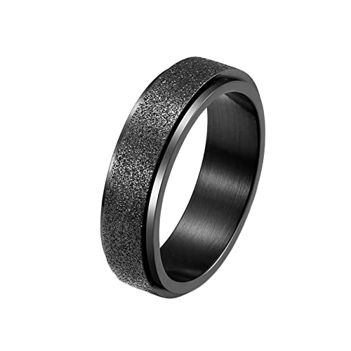 KnBoB 6MM Ring Frau, Schwarz Matt Spinner Ring Edelstahl Anxiety Ring für Damen Herren Größe 60 (19.1) von KnBoB