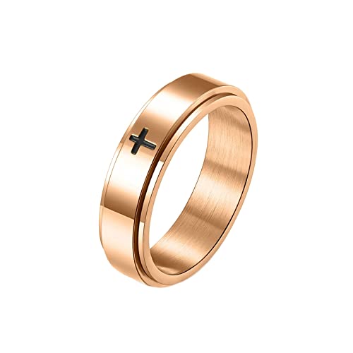 KnBoB 6MM Ring Männer Edelstahl, Rosegold Kreuz Spinner Ring Anxiety Relief Ring für Herren Damen Größe 60 (19.1) von KnBoB