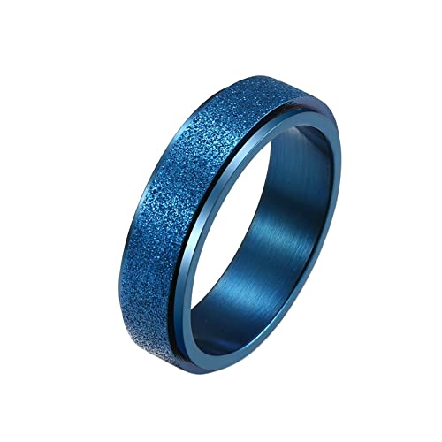 KnBoB 6MM Ringe Edelstahl, Blau Matt Spinner Ring Anxiety Relief Ring für Damen Herren Größe 60 (19.1) von KnBoB
