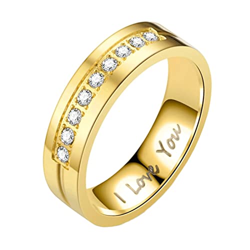 KnBoB 6MM Ringe Frauen Elegant, Gold Schlicht I Love You mit Weiß Zirkonia Edelstahl Ring für Damen Größe 62 (19.7) von KnBoB