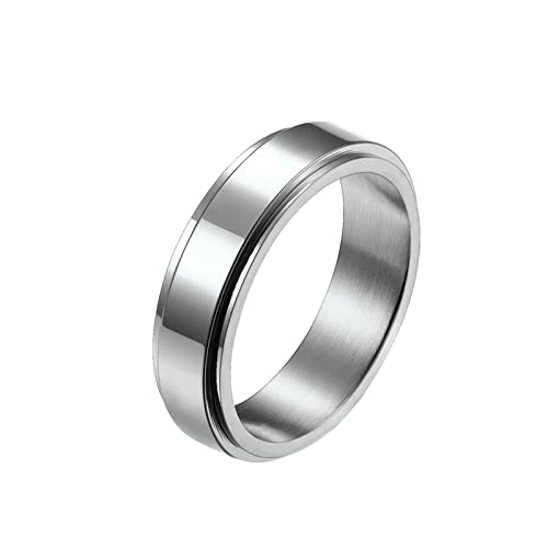 KnBoB 6MM Ringe Stress, Silber Einfach Spinner Ring Edelstahl Anxiety Ring für Herren Größe 60 (19.1) von KnBoB