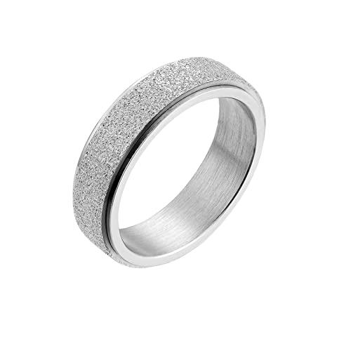 KnBoB 6MM Schmuck Ringe Frauen, Silber Matt Spinner Ring Edelstahl Anxiety Ring für Damen Herren Größe 60 (19.1) von KnBoB
