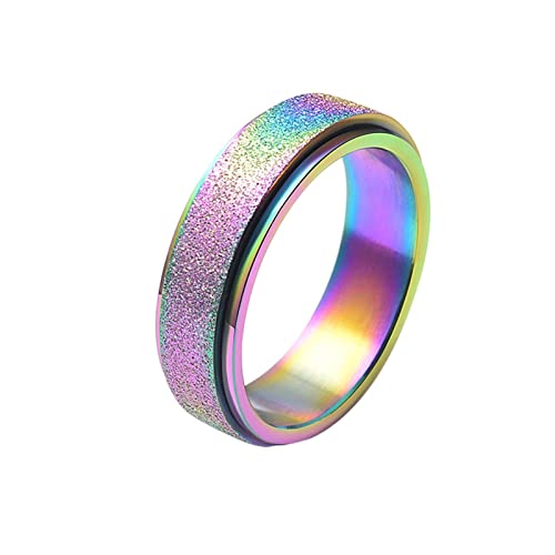 KnBoB 6MM Spinner Ring, Bunt Matt Ring Edelstahl Fidget Ring für Damen Herren Größe 67 (21.3) von KnBoB