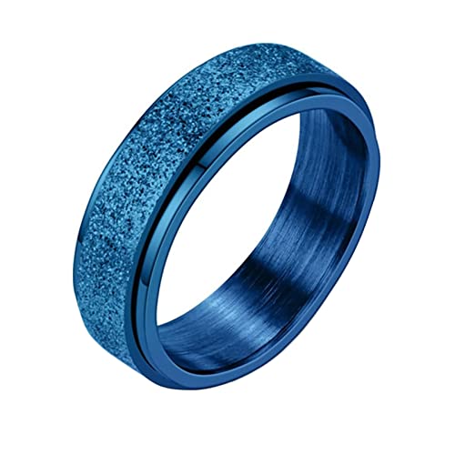 KnBoB 6MM Spinner Ringe, Blau Matt Ring Edelstahl Anxiety Ring für Damen Herren Größe 54 (17.2) von KnBoB