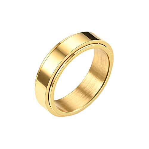 KnBoB 6MM Titan Herren und Damen Paar Ring Gold Spinner Ring Einfach Schmuck Fidget Anxiety Ring Größe 54 (17.2) von KnBoB
