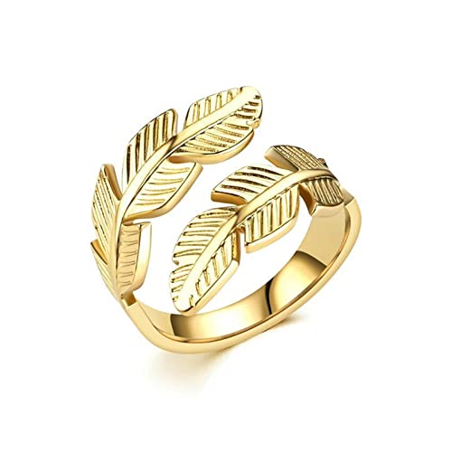 KnBoB 7MM Edelstahl Damen Ring Gold Feder Offen Hip Hop Schmuck Ring Größe 57 (18.1) von KnBoB