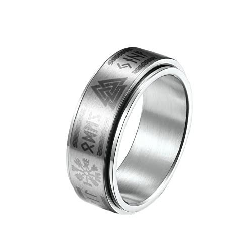 KnBoB 8MM Anxiety Ring, Silber Wikinger Spinner Ring Edelstahl Fidget Ring für Herren Größe 67 (21.3) von KnBoB