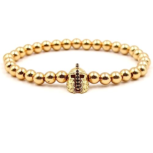 KnBoB 8MM Armbänder Perlen Damen Herren, Kupfer Gold Helm Zirkonia Modeschmuck Armband 19 CM von KnBoB