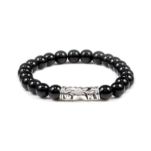 KnBoB 8MM Armbänder Perlen für Herren und Damen, Legierung Schwarz Stein Stern Blume Elastisch Armband 18CM, Schmuck von KnBoB