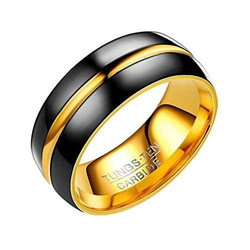 KnBoB 8MM Edelstahl Verlobungsringe, Gold Schwarz Bicolor Poliert Ring für Herren Größe 70 (22.3) von KnBoB