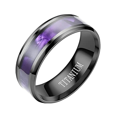 KnBoB 8MM Edelstahlring Herren Schlicht, Lila Schwarz Muschel Ring Schmuck Schlicht Größe 60 (19.1) von KnBoB