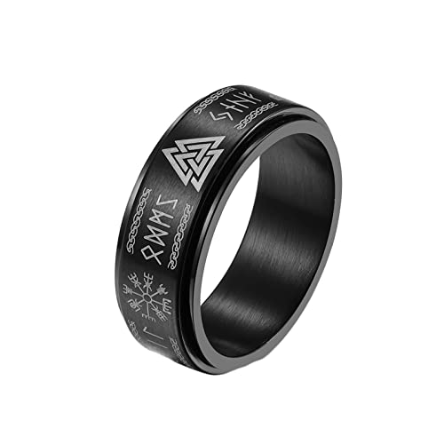 KnBoB 8MM Edelstahlring Mann, Schwarz Wikinger Spinner Ring Fidget Ring für Herren Größe 60 (19.1) von KnBoB