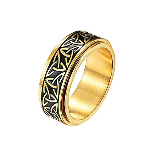 KnBoB 8MM Edelstahlringe, Gold Keltischer Knoten Spinner Ring Anxiety Relief Ring für Herren Größe 60 (19.1) von KnBoB