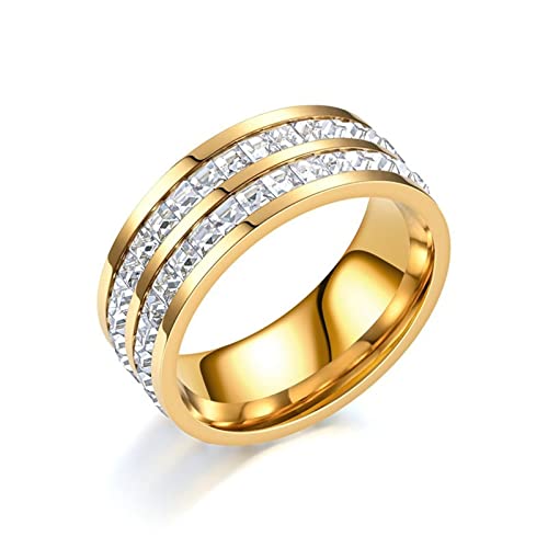 KnBoB 8MM Ehe Verlobungsringe Edelstahl Damen Ring Gold Luxus Design mit Weiß Quadrat Zirkonia Schmuck Ring Größe 62 (19.7) von KnBoB