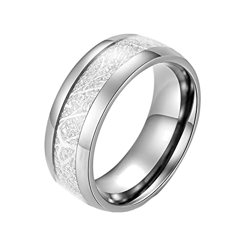 KnBoB 8MM Eheringe Edelstahl, Silber Meteor Ring Verlobungsringe Hochzeitsringe für Herren Größe 57 (18.1) von KnBoB