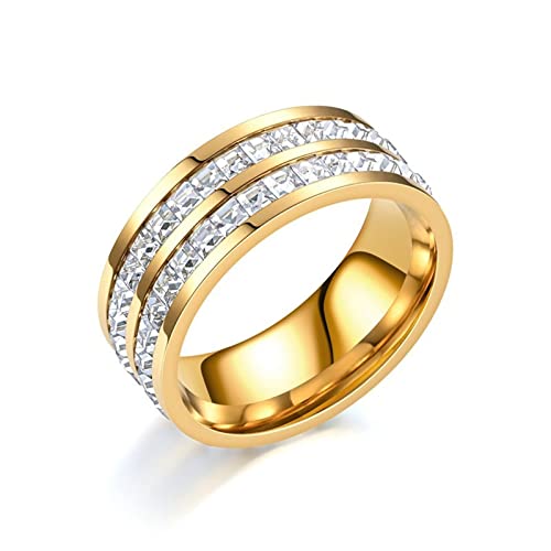 KnBoB 8MM Eheringe Trauringe Edelstahl Damen Ring Gold Luxus Design mit Weiß Quadrat Zirkonia Ring Größe 49 (15.6) von KnBoB