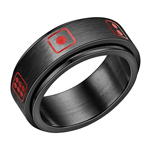 KnBoB 8MM Herren Bandring Edelstahl, Schwarz Drache Würfel Fisch Knochen Spinner Ring Anxiety Ring Größe 57 (18.1) von KnBoB