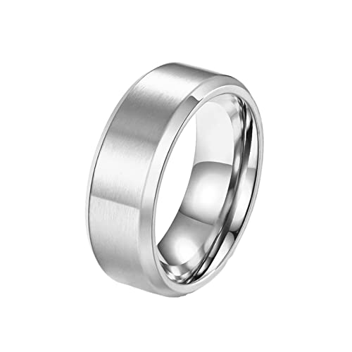 KnBoB 8MM Herren Bandringe Edelstahl, Silber Matt Gebürstet Ringe Hochzeit Größe 72 (22.9) von KnBoB