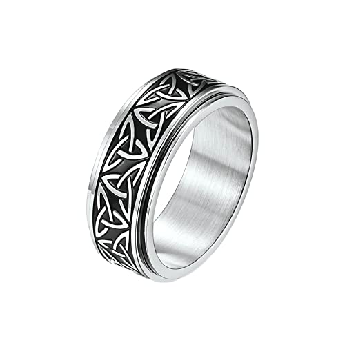 KnBoB 8MM Herren Edelstahl Ring, Silber Keltischer Knoten Spinner Ring Fidget Ring Größe 65 (20.7) von KnBoB