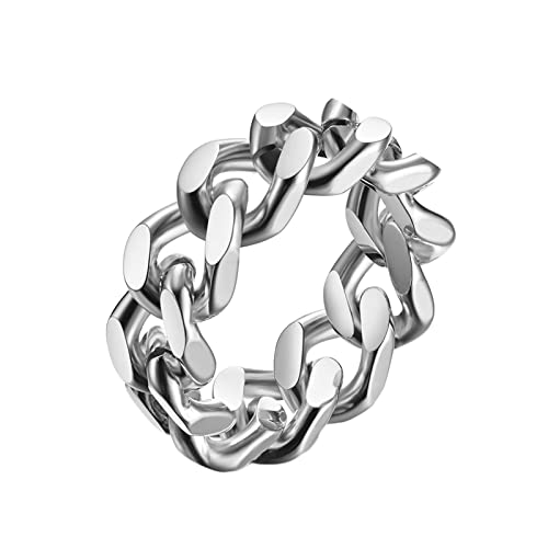 KnBoB 8MM Herren Edelstahl Trauringe, Silber Panzerkette Verlobungsring Ring Größe 54 (17.2) von KnBoB