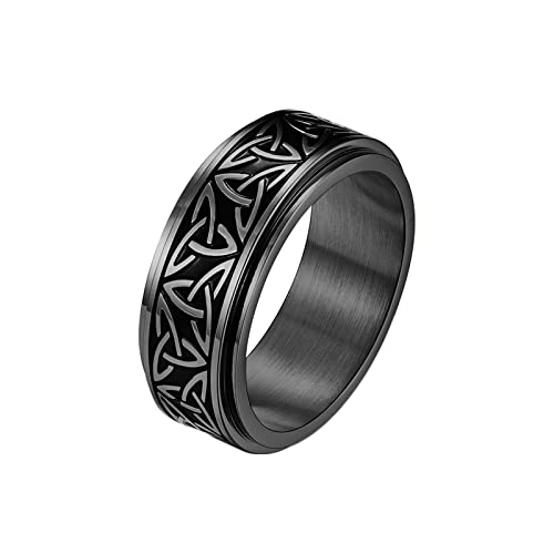 KnBoB 8MM Mode Ring Herren, Schwarz Keltischer Knoten Spinner Ring Edelstahl Anxiety Ring Größe 62 (19.7) von KnBoB