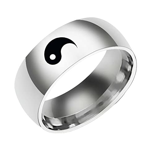 KnBoB 8MM Modeschmuck Ringe Damen, Silber Tai Chi Yin Yang Edelstahl Trauringe Eheringe Größe 62 (19.7) von KnBoB