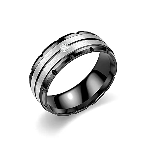 KnBoB 8MM Pärchen Schmuck Ringe Edelstahl Herren Damen Ring Schwarz Matt mit Weiß Rund Zirkonia Ring Größe 62 (19.7) von KnBoB