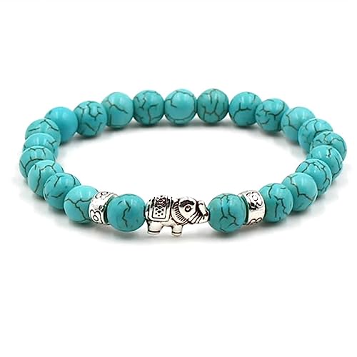 KnBoB 8MM Perlenarmband Herren Damen, Legierung Türkis Silber Elefant Türkis Modeschmuck Armbänder 19 cm von KnBoB