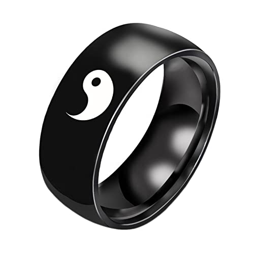 KnBoB 8MM Ring Herren Edelstahl, Schwarz Tai Chi Yin Yang Ringe Verlobungsringe für Herren Größe 60 (19.1) von KnBoB