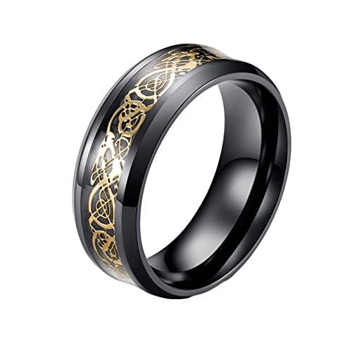 KnBoB 8MM Ring Herren Verlobung, Gold Keltischer Drache Edelstahl Partnerringe Eheringe Größe 62 (19.7) von KnBoB