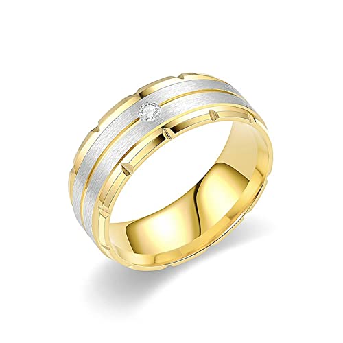 KnBoB 8MM Ring Schmuck Paare Edelstahl Damen Herren Ring Gold Matt mit Weiß Rund Zirkonia Trauringe Größe 70 (22.3) von KnBoB