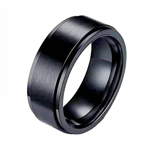 KnBoB 8MM Ringe Herren Modeschmuck, Schwarz Spinner Ring Edelstahl Anti Stress Ring Größe 70 (22.3) von KnBoB