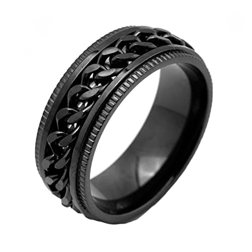 KnBoB 8MM Ringe Stress, Schwarz Panzerkette Ketten Spinner Ring Edelstahl Fidget Ring für Herren Größe 70 (22.3) von KnBoB