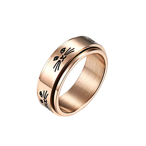 KnBoB 8MM Ringe aus Edelstahl, Rosegold Katze Angst Ring Fidget Ring für Herren Größe 54 (17.2) von KnBoB