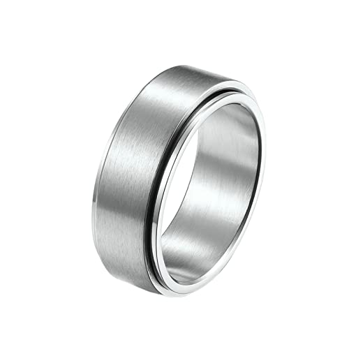 KnBoB 8MM Schmuck Herren, Silber Matt Gebürstet Spinner Ring Edelstahl Anxiety Ring Größe 57 (18.1) von KnBoB