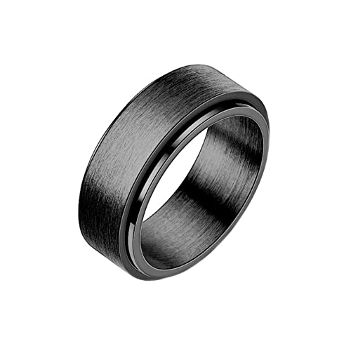 KnBoB 8MM Titan Damen und Herren Paar Ring Schwarz Spinner Ring Einfach Breit Gebürstet Ring Fidget Größe 62 (19.7) von KnBoB